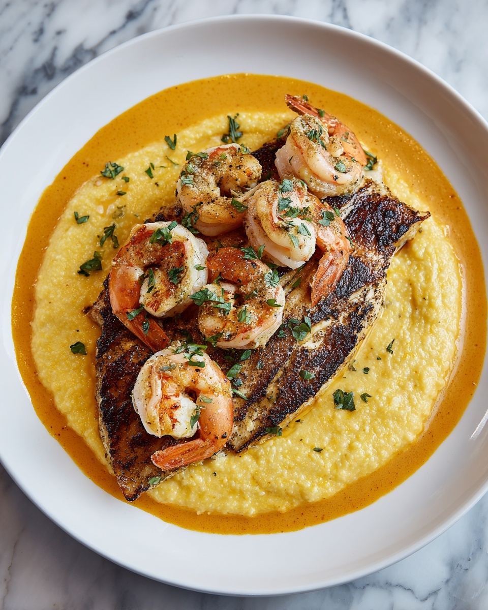 Red Snapper & Shrimp Grits with Cajun Cream Sauce Recipe - Recipe Image