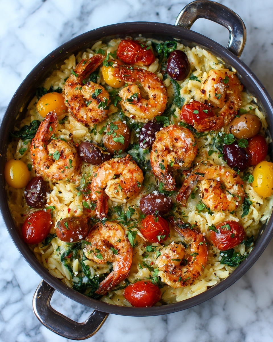 Greek Shrimp Orzo with Feta, Olives, and Tomatoes Recipe - Recipe Image