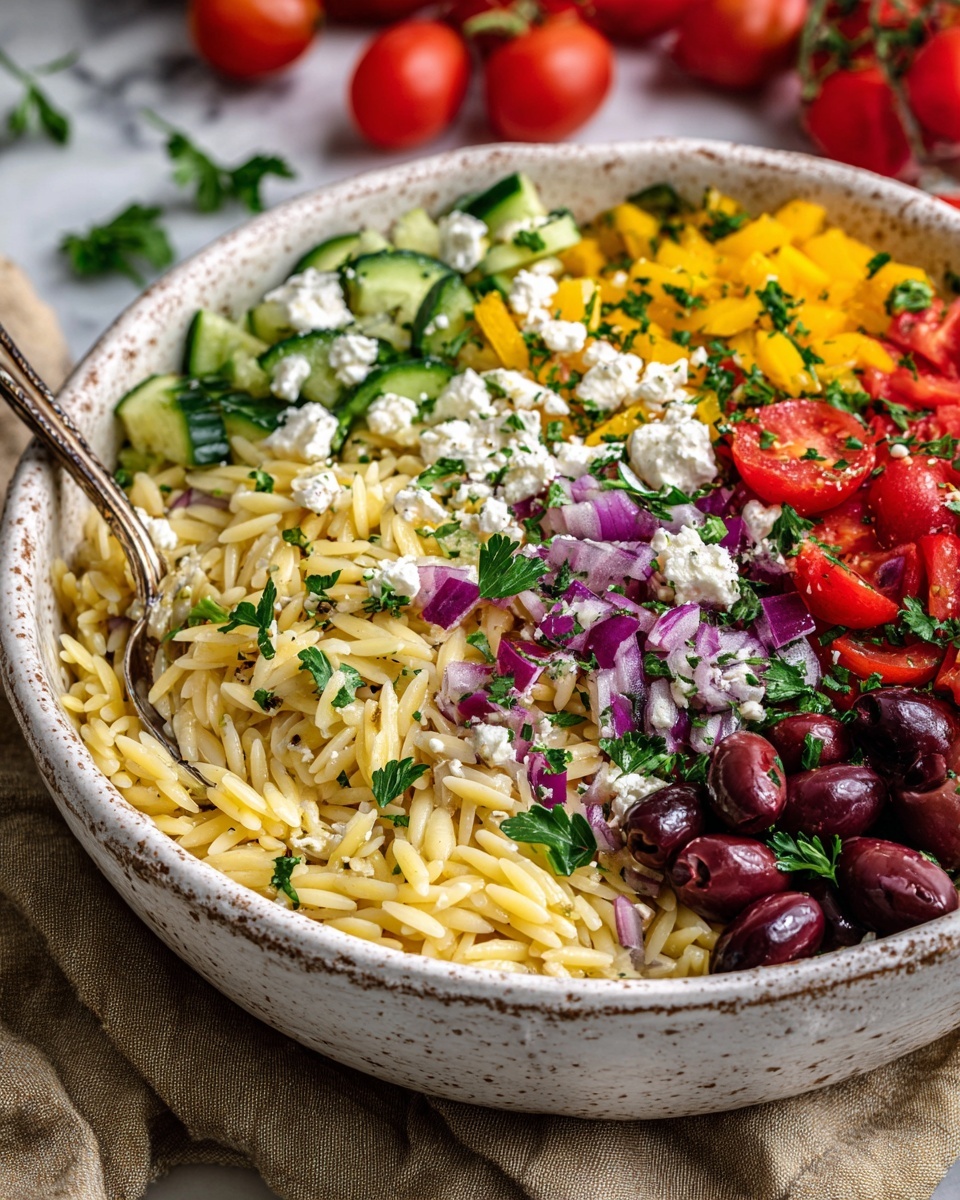 Orzo Pasta Salad with Cherry Tomatoes, Feta, and Fresh Basil Recipe - Recipe Image