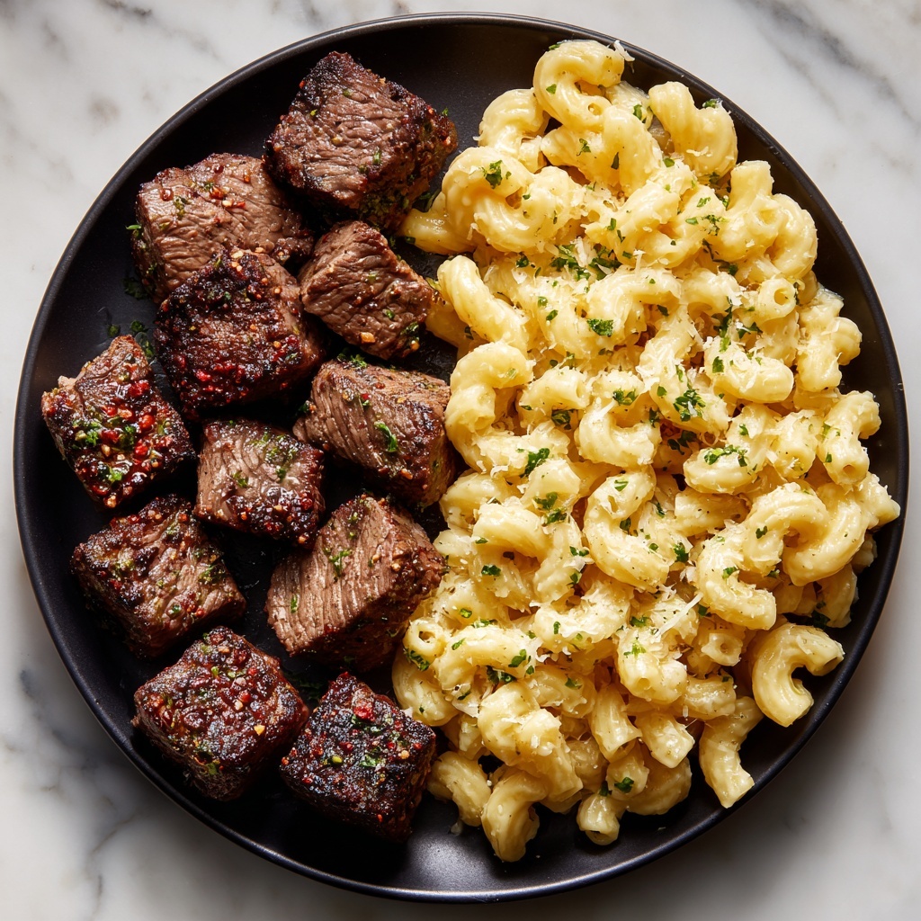 Sizzling Garlic Butter Steak Bites & Creamy Pepper Jack Pasta Recipe - Recipe Image