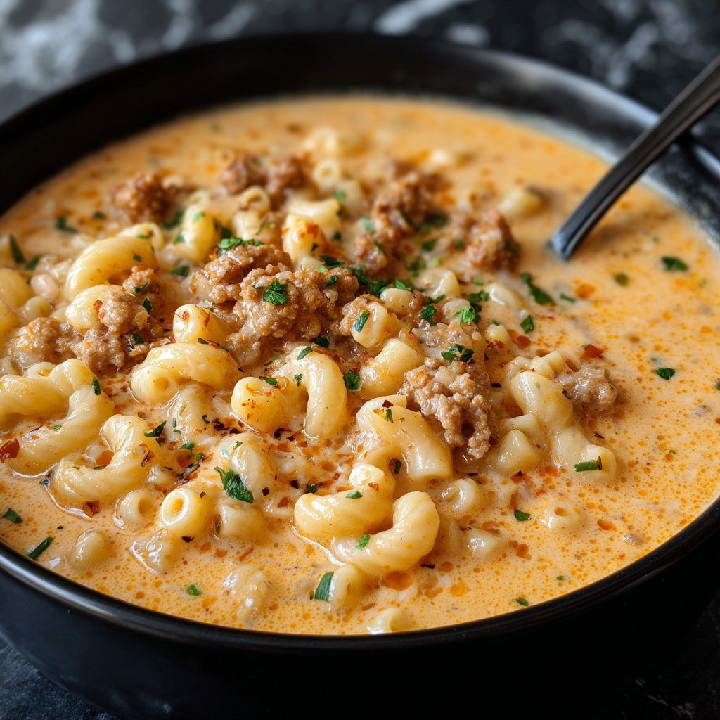 One-Pot Macaroni Cheeseburger Soup Recipe - Recipe Image