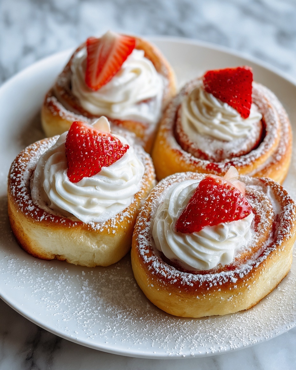 Strawberry and Cream Cinnamon Rolls with Strawberry Filling Recipe - Recipe Image