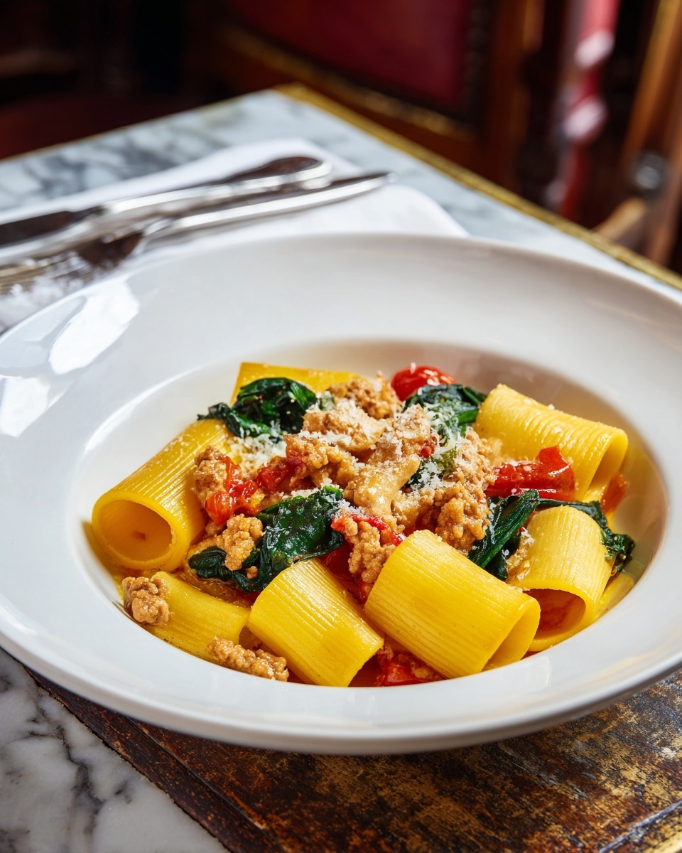 Spicy Paccheri with Sausage & Greens Recipe - Recipe Image