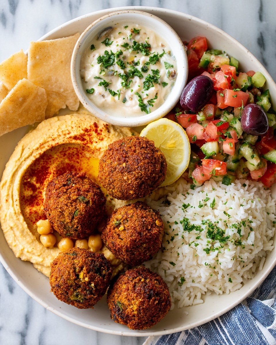 Mediterranean Falafel Rice Stack Recipe - Recipe Image