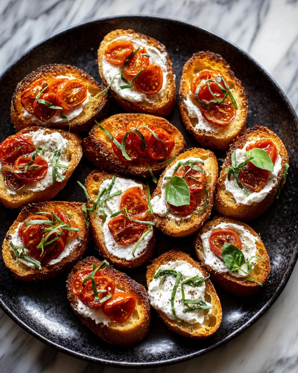 Roasted Tomato and Garlic Bruschetta Bites Recipe - Recipe Image
