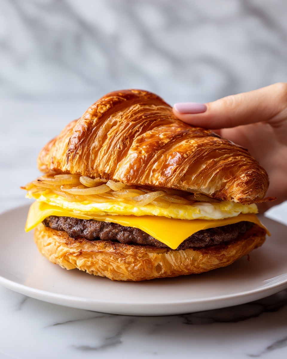 French Onion Croissant Burger Recipe - Recipe Image