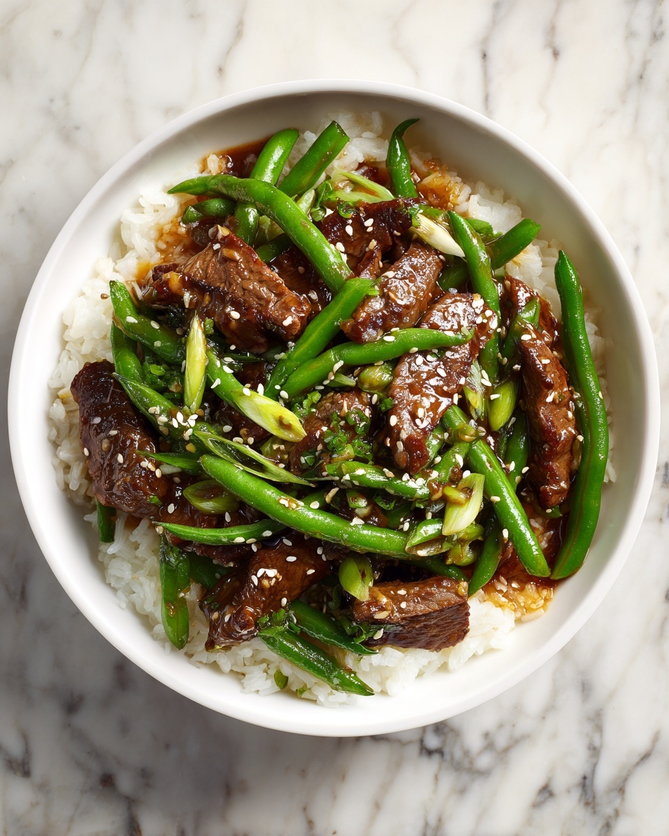 Spicy Garlic Beef Stir-Fry with Green Beans & Rice Recipe - Recipe Image