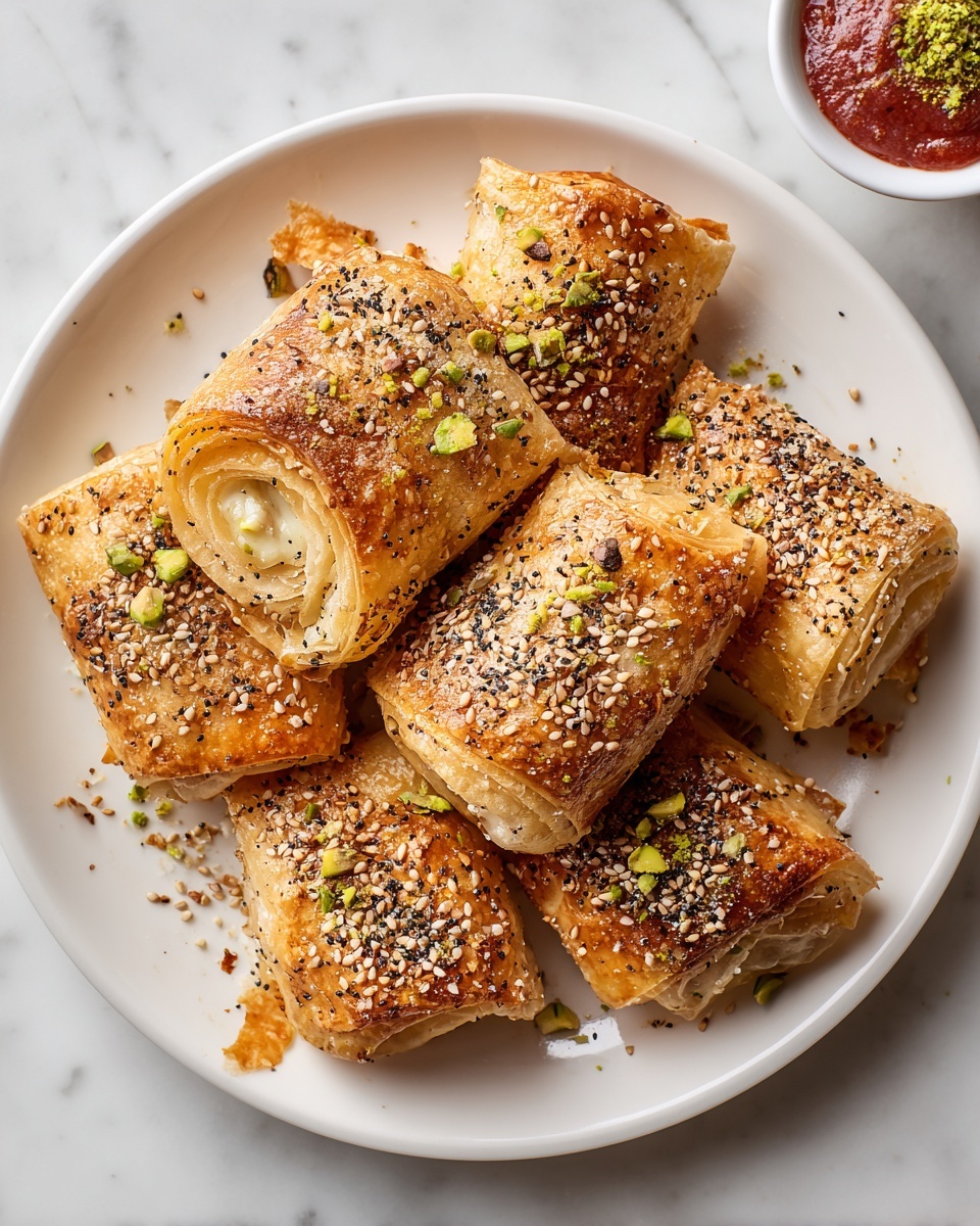 Oven Fried Feta Rolls with Chili Honey Recipe - Recipe Image