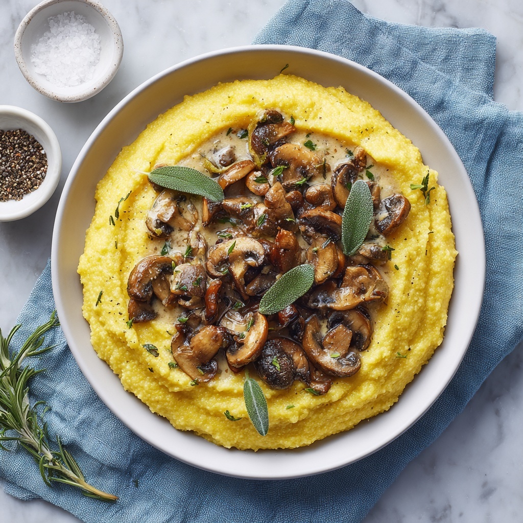 Creamy Polenta with Garlic Sage Mushrooms Recipe - Recipe Image