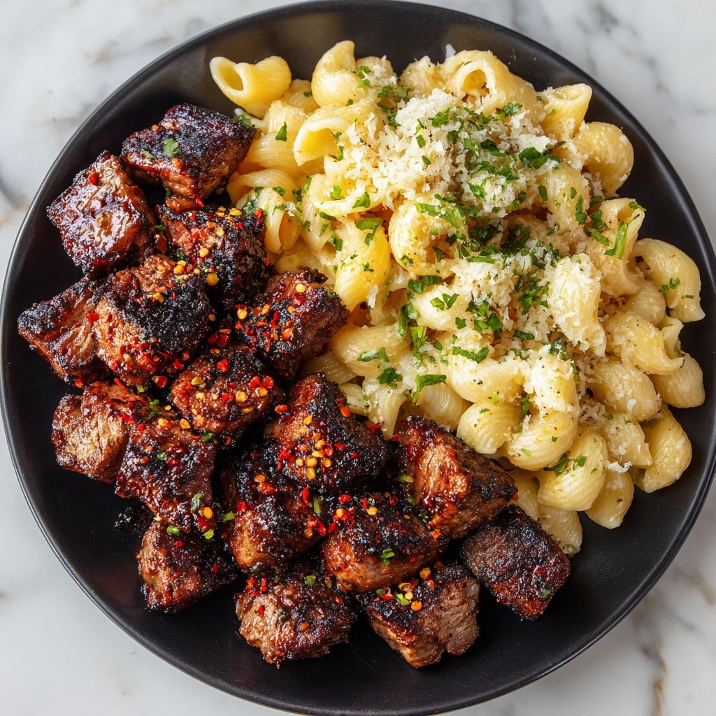 Sizzling Garlic Butter Steak Bites & Creamy Pepper Jack Pasta Recipe - Recipe Image