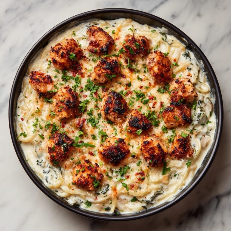 Garlic Butter Chicken Bites with Savory Creamy Parmesan Pasta Recipe