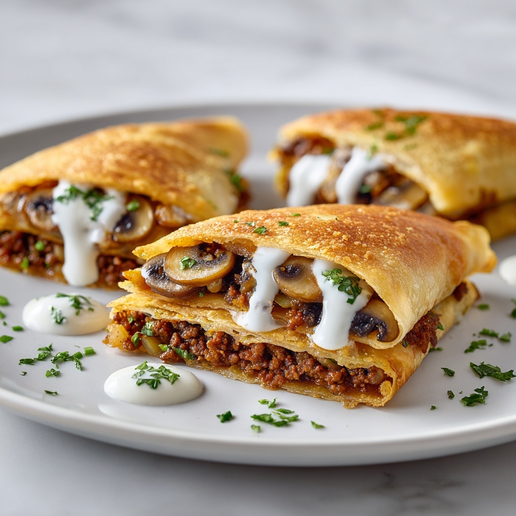 Cheesy Beef and Mushroom Pita Pockets with Tzatziki Sauce Recipe - Recipe Image