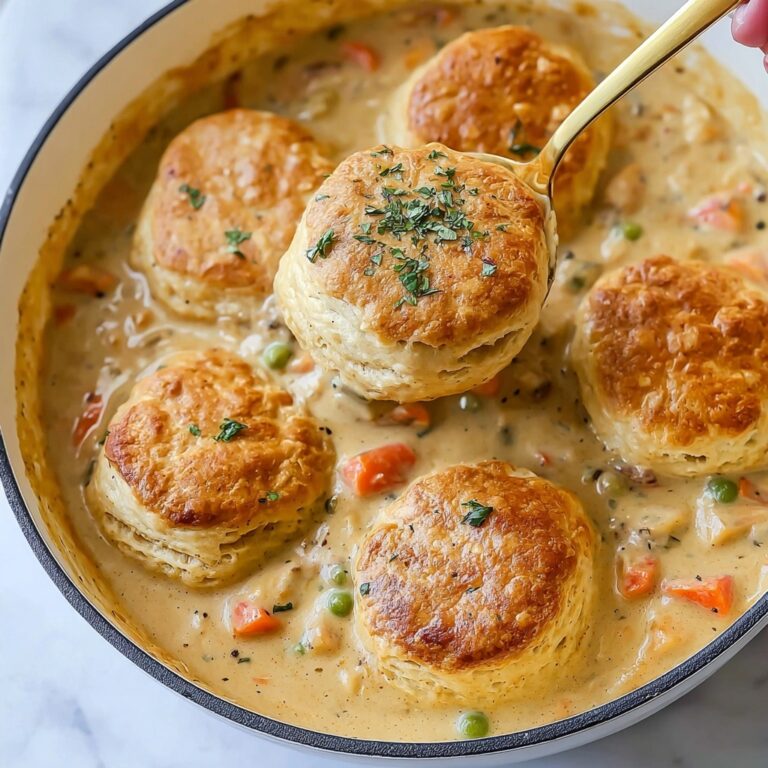 Skillet Chicken Pot Pie with Parmesan Herb Butter Biscuits Recipe