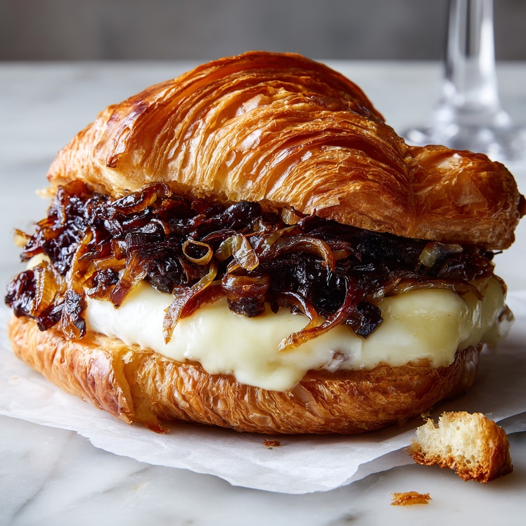 French Onion Croissant Burger Recipe - Recipe Image