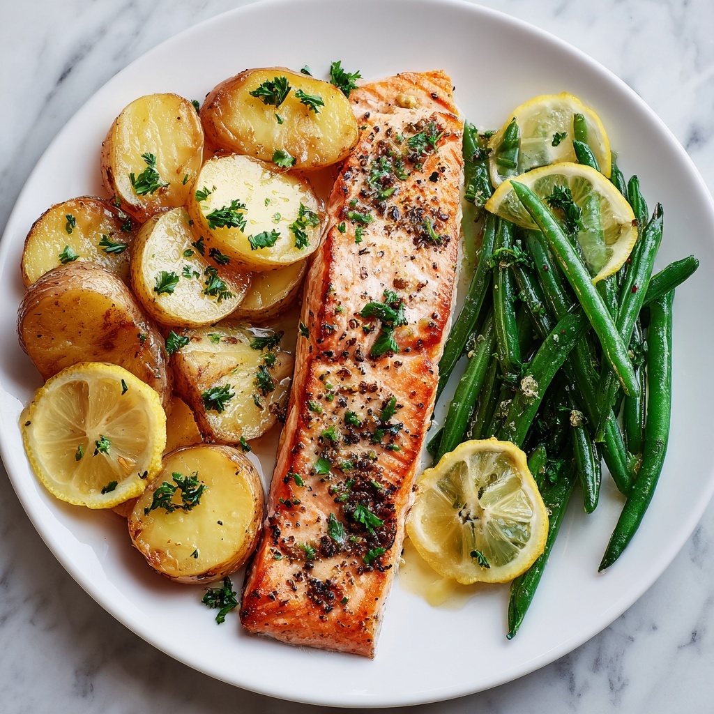 Easy Lemon Salmon with Roasted Potatoes and Green Beans Recipe - Recipe Image