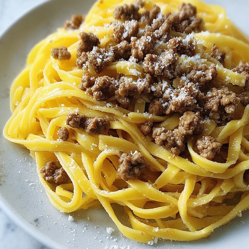 Cheesy Garlic Butter Linguine Pasta with Savory Ground Beef Recipe - Recipe Image