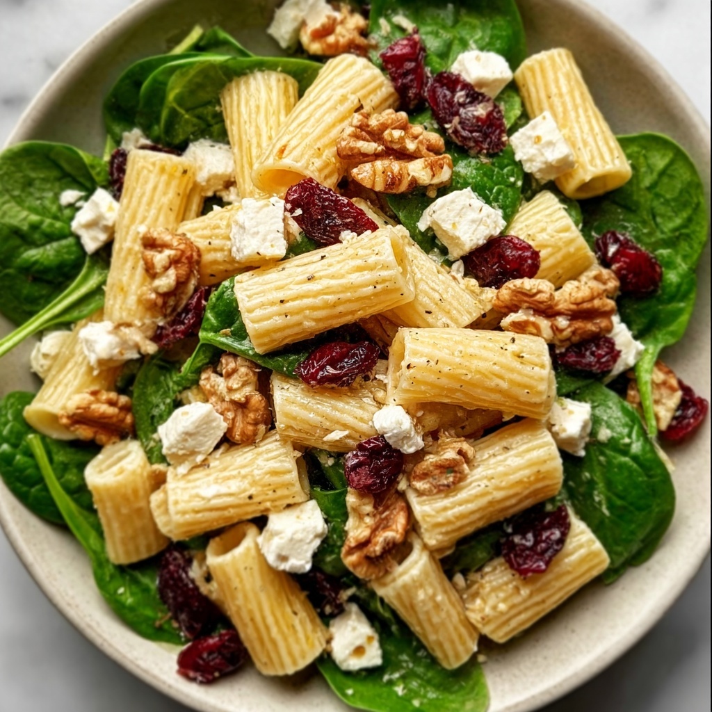 Spinach Pasta Salad with Feta and Cranberries Recipe - Recipe Image