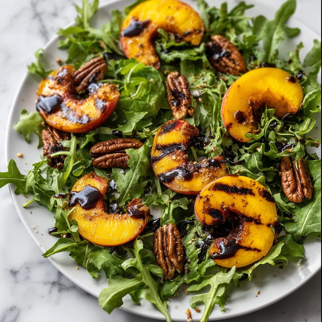 Grilled Peach Salad with Curry Candied Pecans and Blueberries Recipe - Recipe Image
