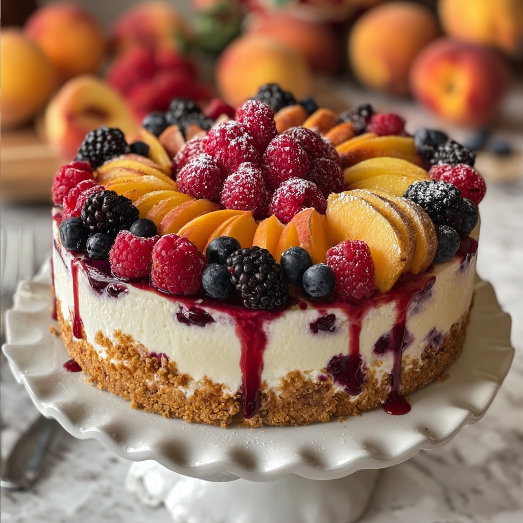 Summer Berry and Peach Cheesecake Recipe - Recipe Image