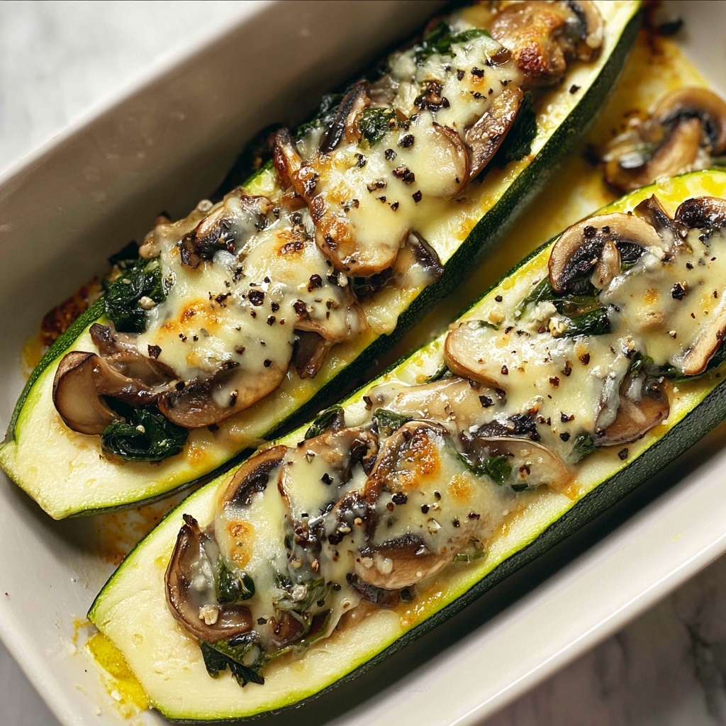 Spinach, Mushroom, and Ricotta Stuffed Zucchini Recipe - Recipe Image