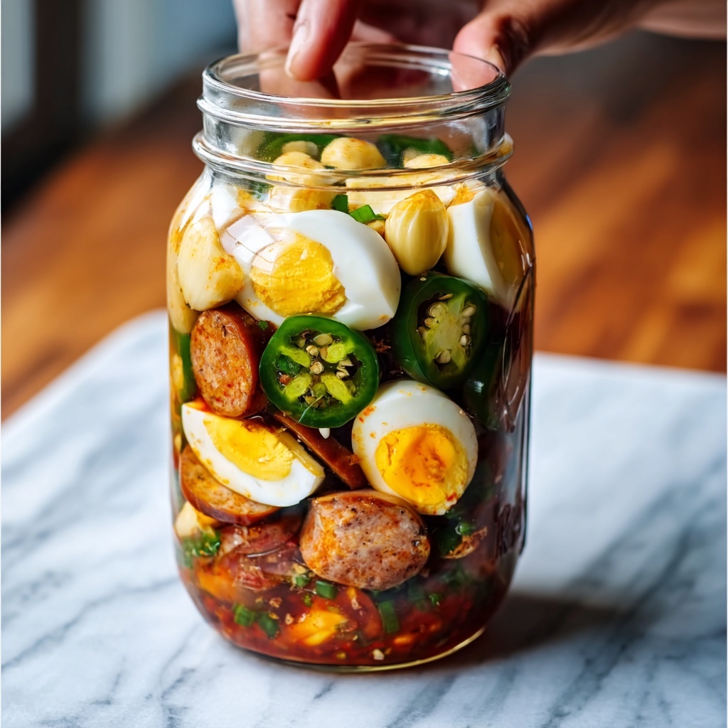 Pickled Eggs, Sausages, Jalapeños, and Carrots Recipe - Recipe Image