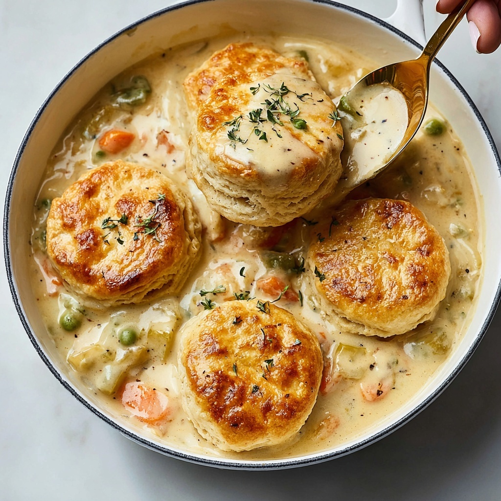 Skillet Chicken Pot Pie with Parmesan Herb Butter Biscuits Recipe - Recipe Image