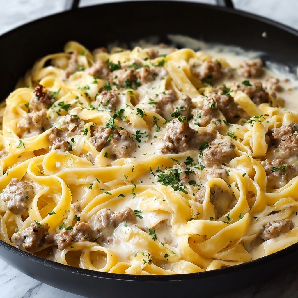 One-Pot Creamy Beef and Garlic Butter Pasta Recipe - Recipe Image