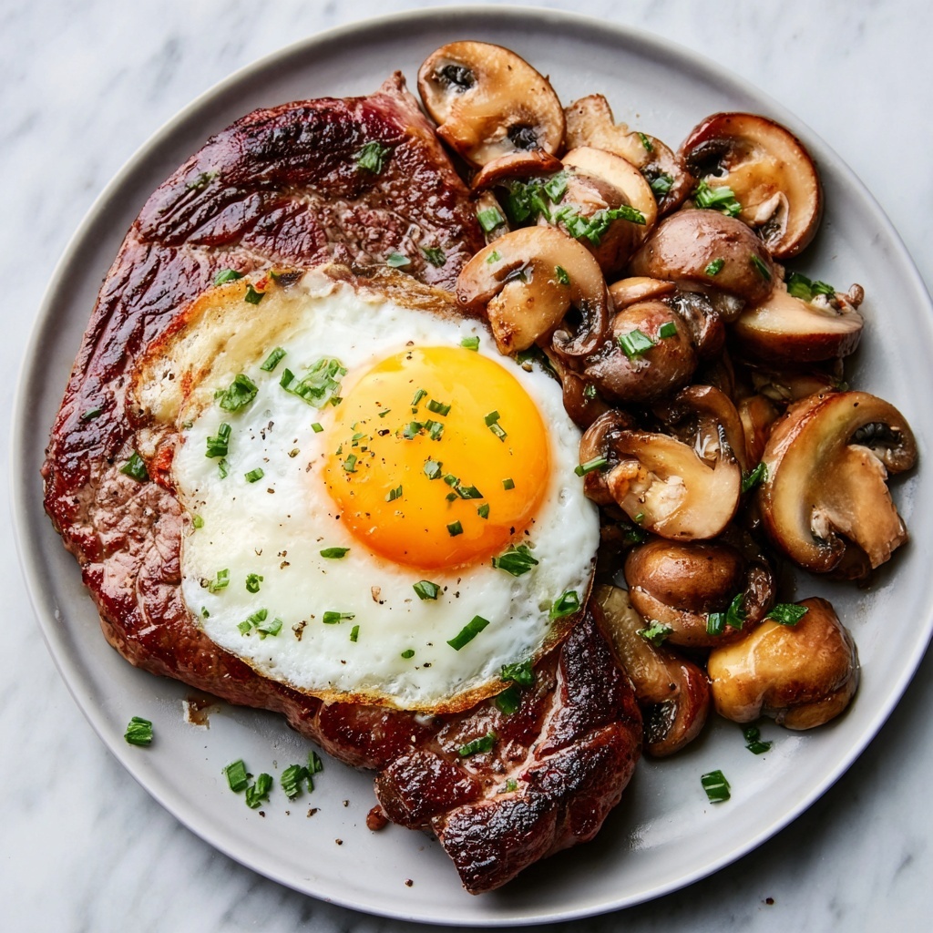 Steak and Eggs with Sautéed Mushrooms Recipe - Recipe Image
