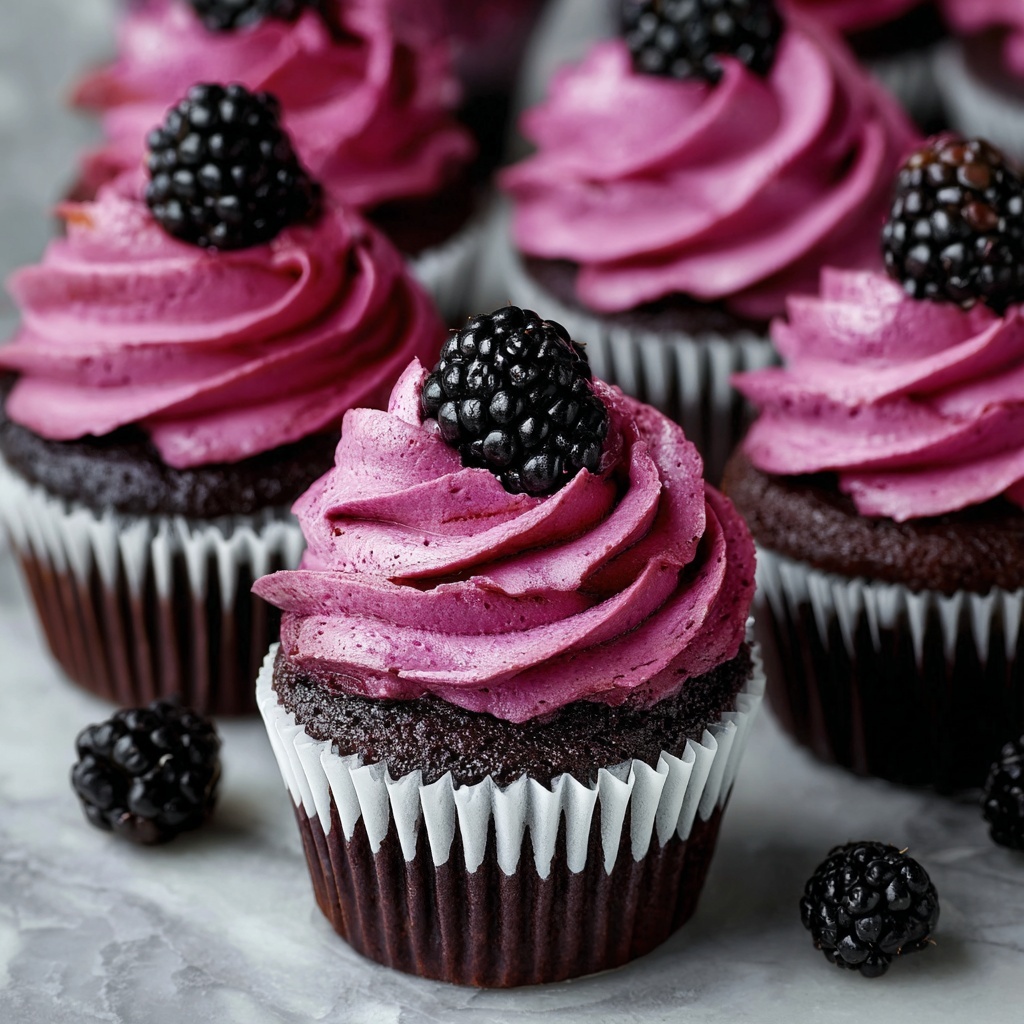 Chocolate Cupcakes with Blackberry Buttercream Recipe - Recipe Image