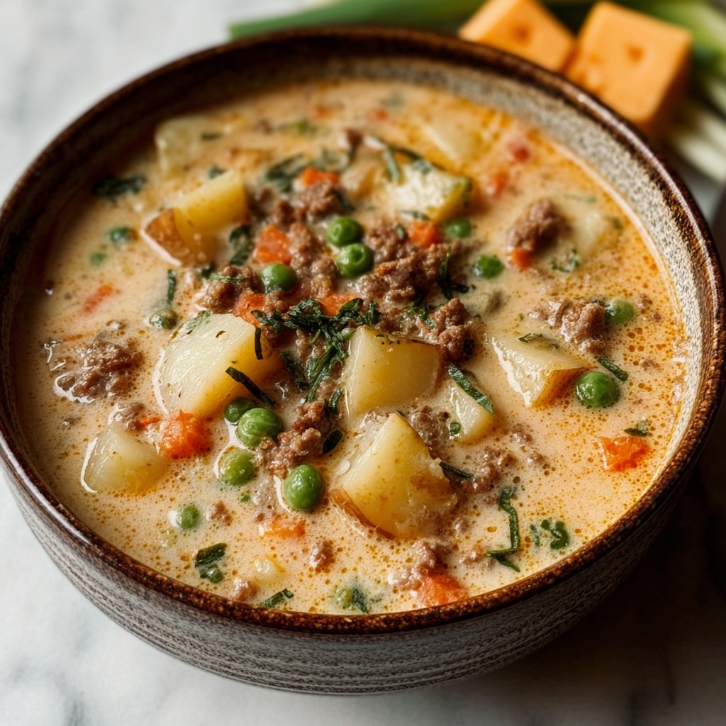 Slow Cooker Cheesy Burger-Flavored Soup Recipe - Recipe Image