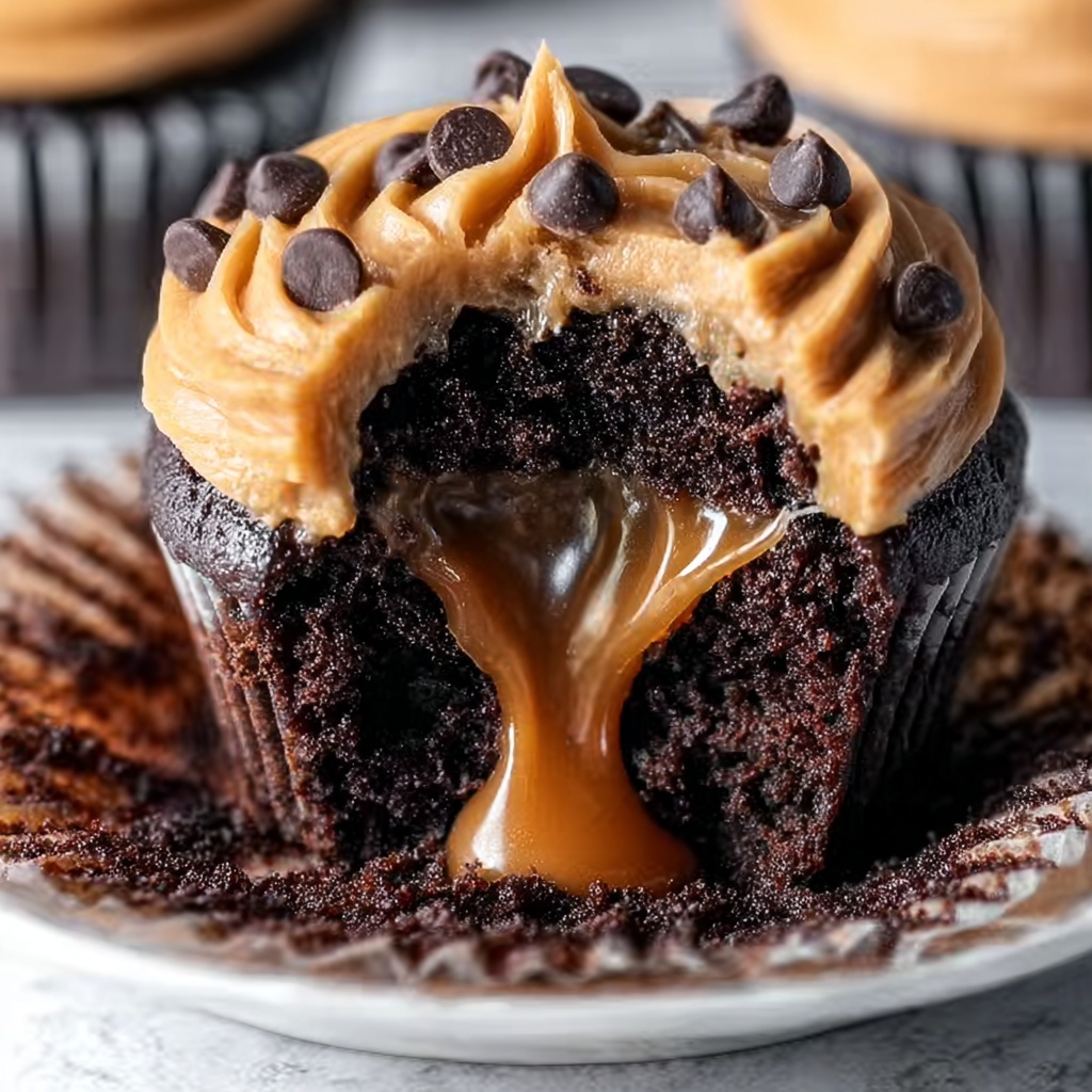Gooey Peanut Butter Lava Cupcakes Recipe - Recipe Image