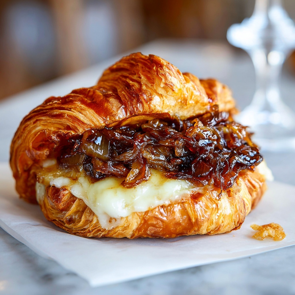 French Onion Croissant Burger Recipe - Recipe Image