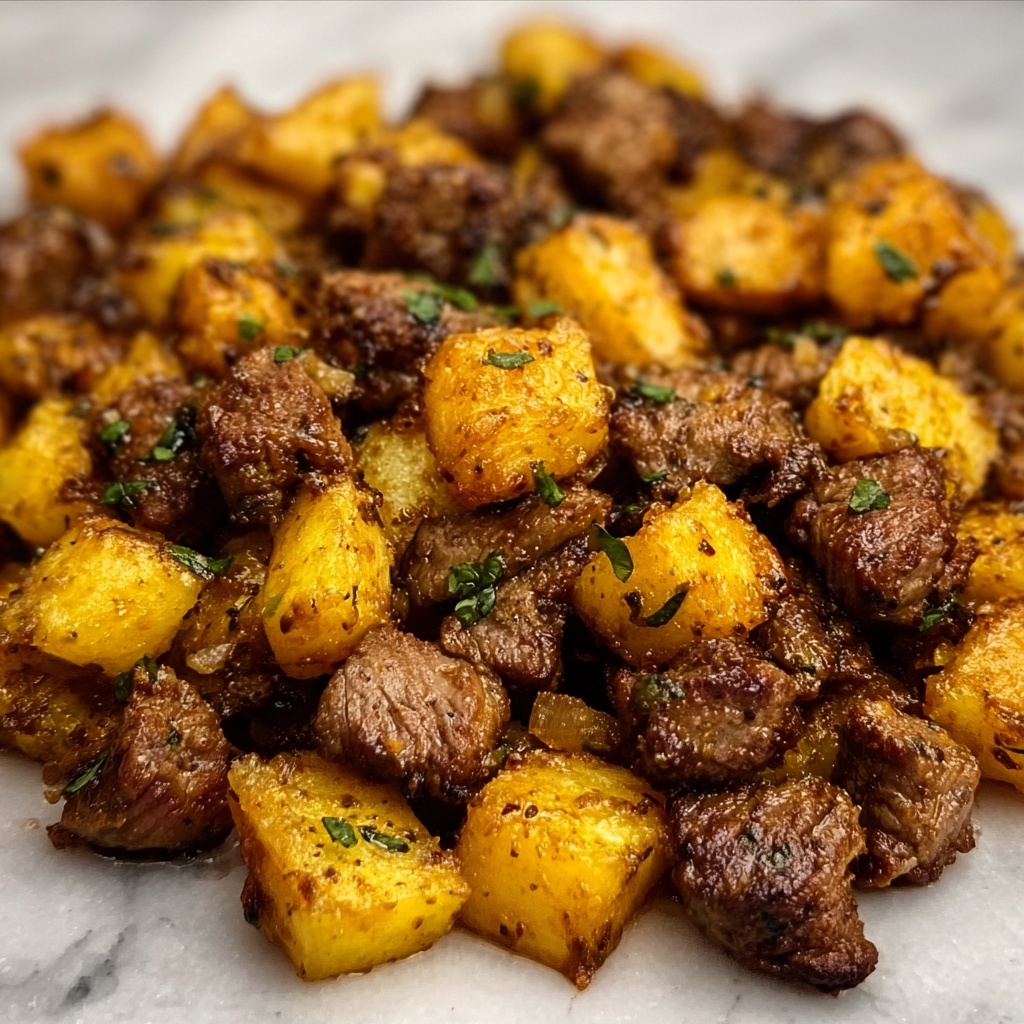 Air Fryer Garlic Butter Steak Bites and Potatoes Recipe - Recipe Image
