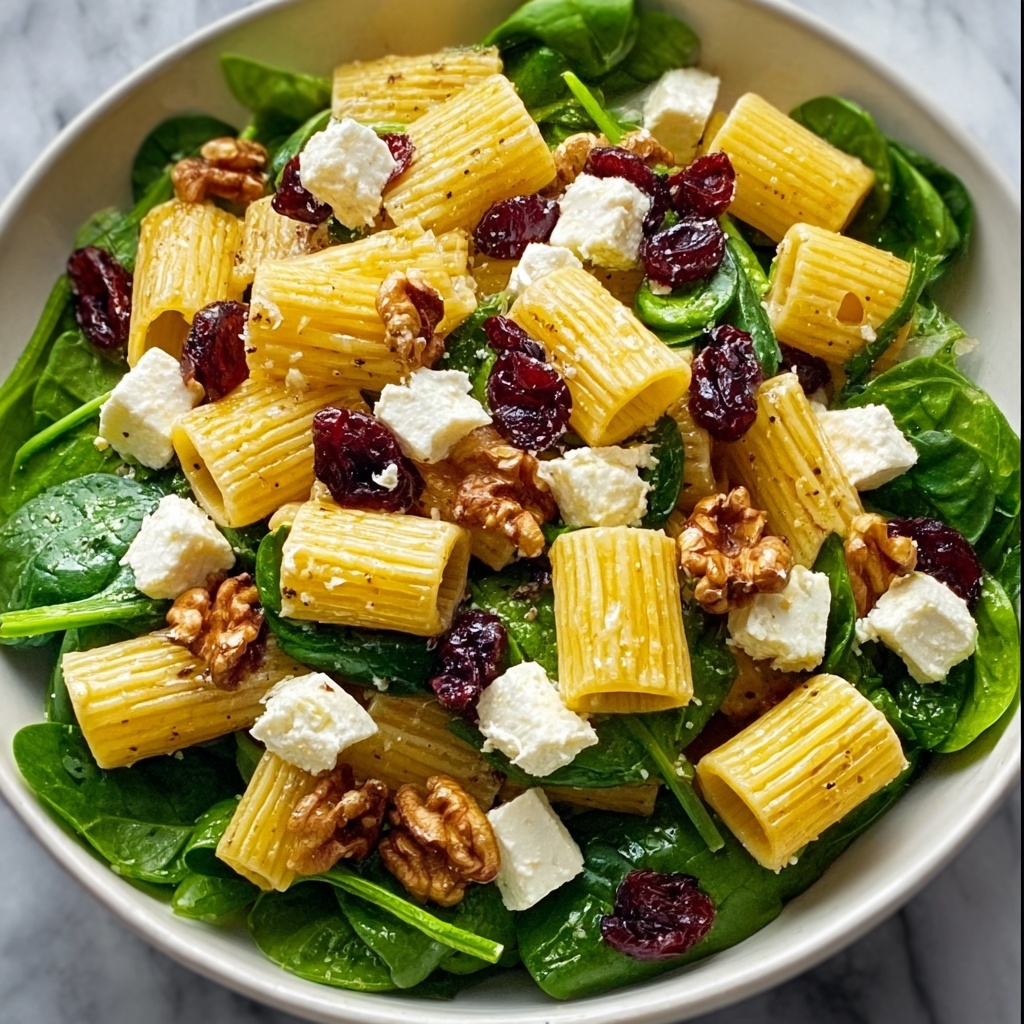 Spinach Pasta Salad with Feta and Cranberries Recipe - Recipe Image
