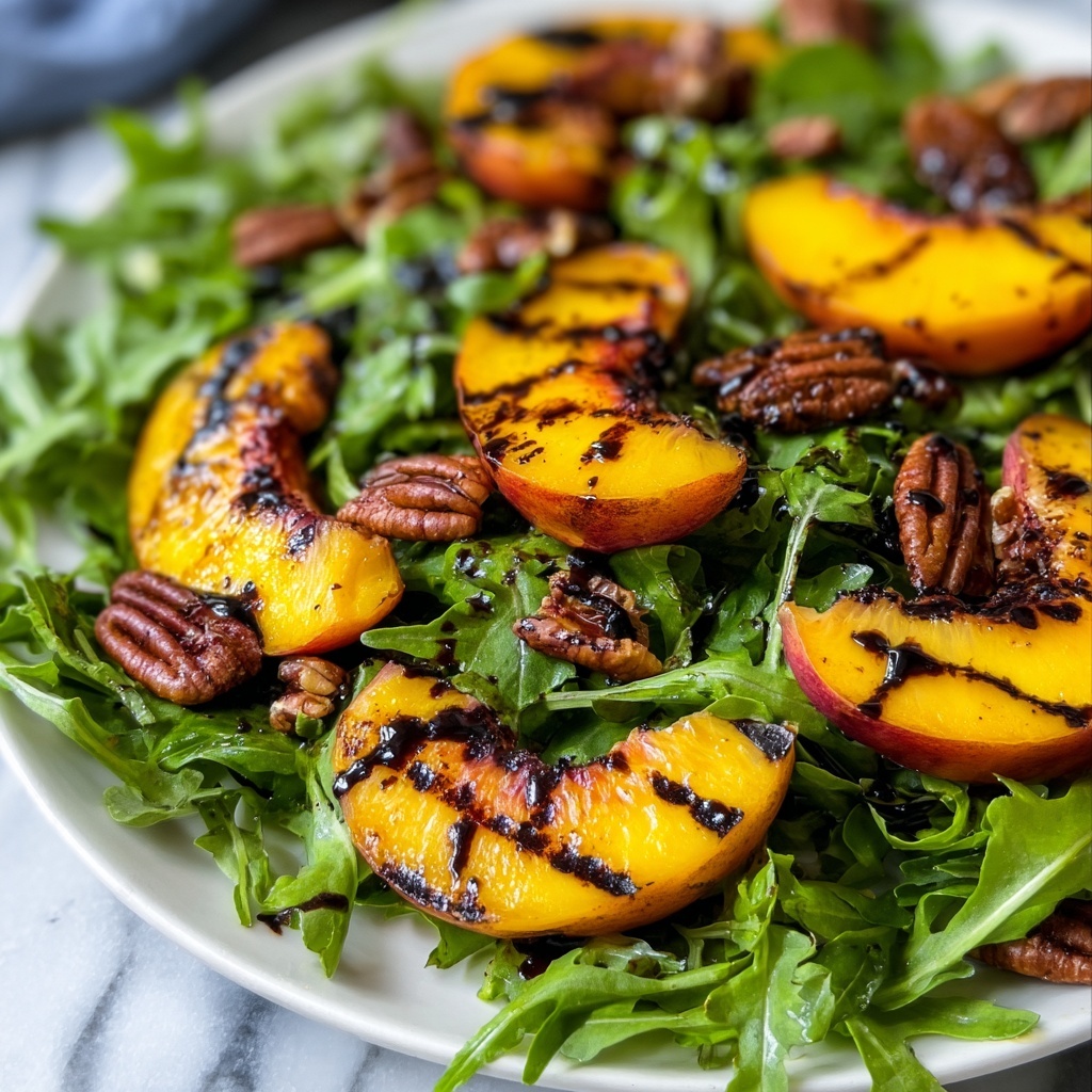 Grilled Peach Salad with Curry Candied Pecans and Blueberries Recipe - Recipe Image