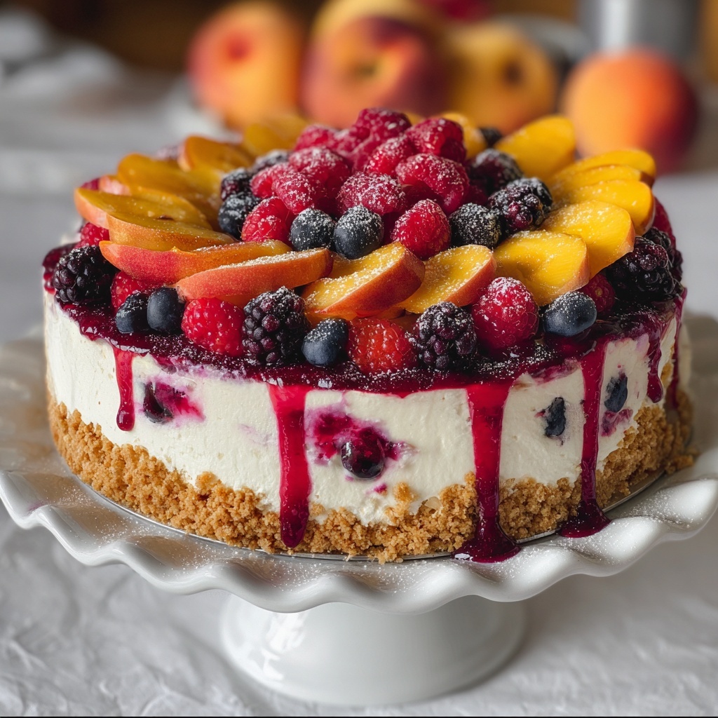 Summer Berry and Peach Cheesecake Recipe - Recipe Image