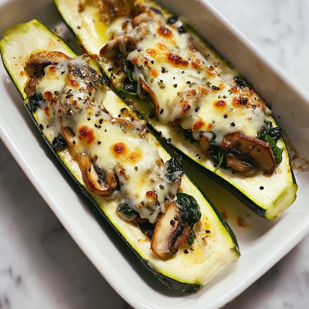 Spinach, Mushroom, and Ricotta Stuffed Zucchini Recipe - Recipe Image
