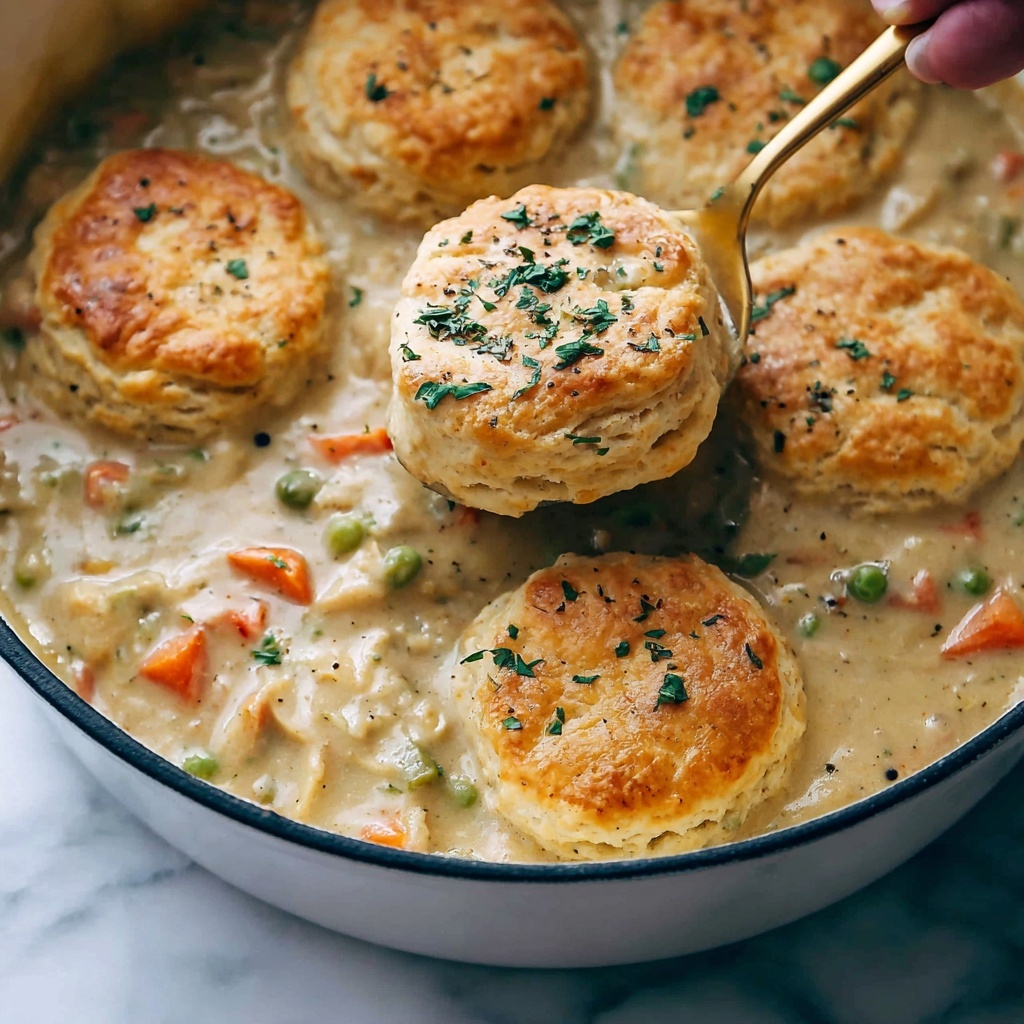 Skillet Chicken Pot Pie with Parmesan Herb Butter Biscuits Recipe - Recipe Image