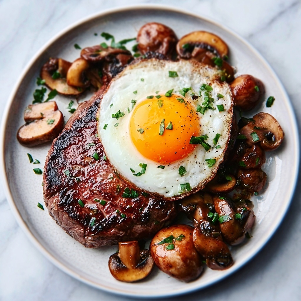 Steak and Eggs with Sautéed Mushrooms Recipe - Recipe Image