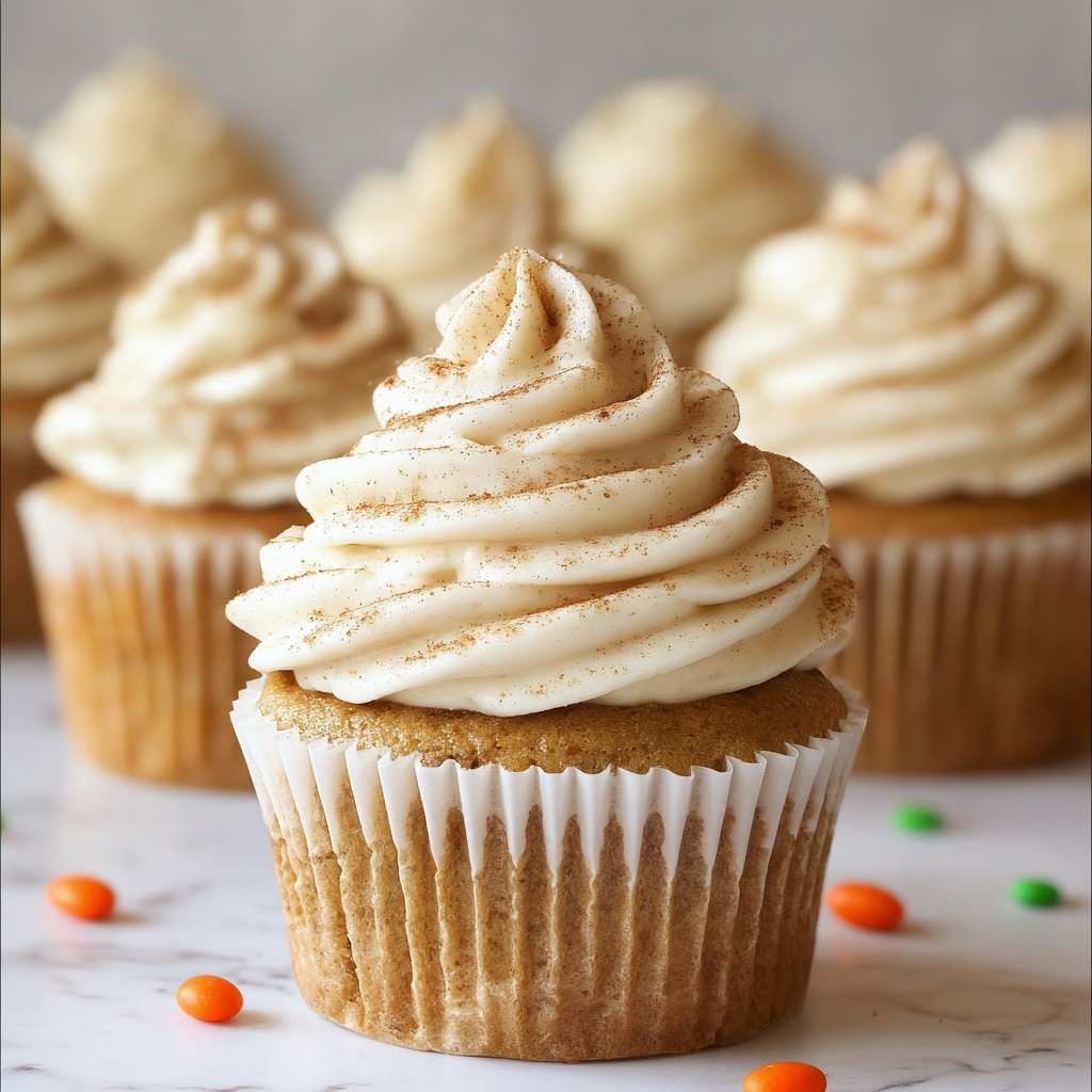 Pumpkin Cupcakes with Cinnamon Cream Cheese Frosting Recipe - Recipe Image