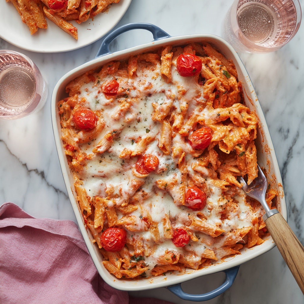 Creamy Pasta Bake with Cherry Tomatoes and Basil Recipe - Recipe Image