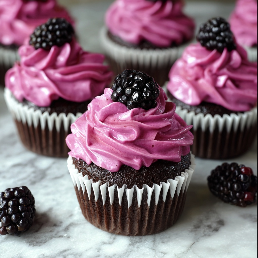 Chocolate Cupcakes with Blackberry Buttercream Recipe - Recipe Image