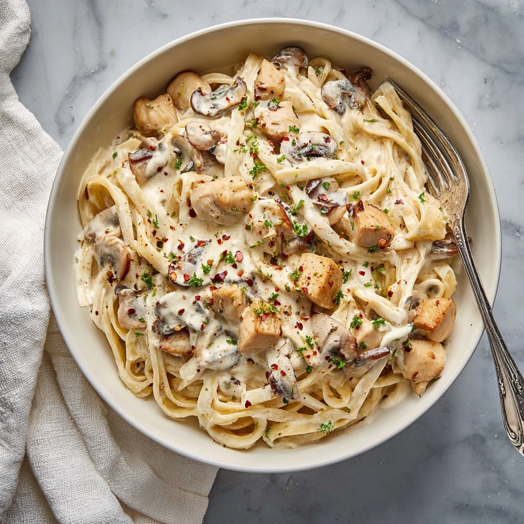 Chicken and Mushroom Pasta in Creamy Sauce Recipe - Recipe Image