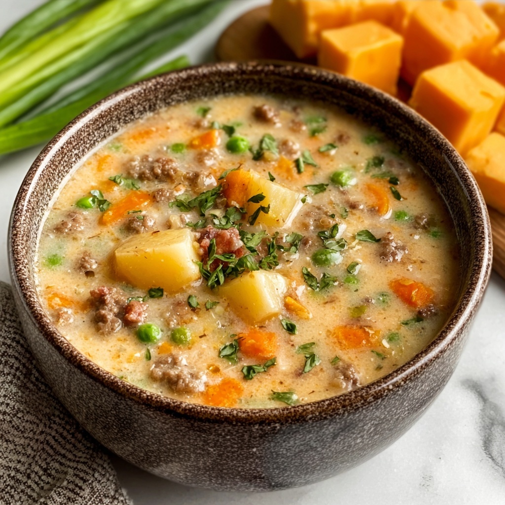 Slow Cooker Cheesy Burger-Flavored Soup Recipe - Recipe Image
