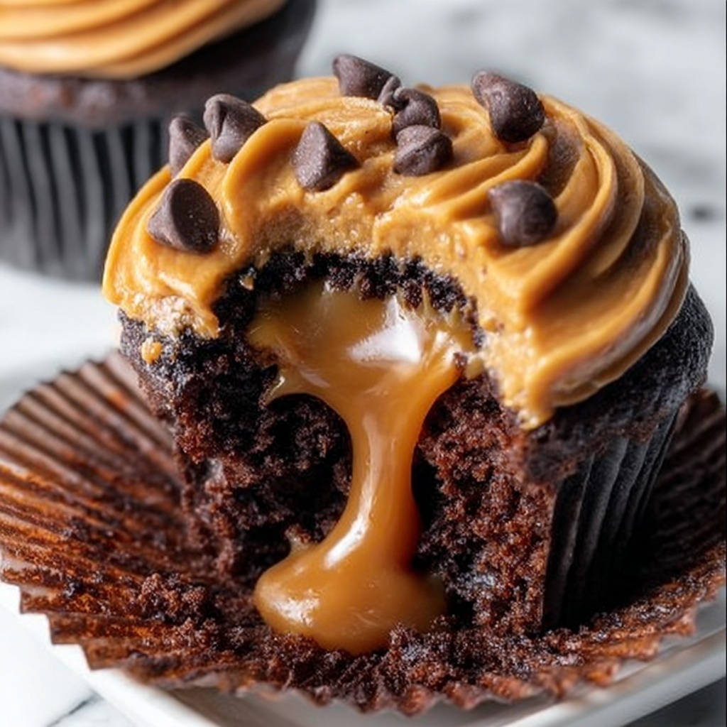Gooey Peanut Butter Lava Cupcakes Recipe - Recipe Image