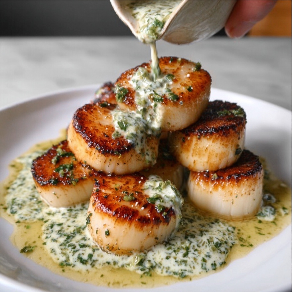 Sizzling Scallops with Zesty Lime Cilantro Sauce Recipe - Recipe Image