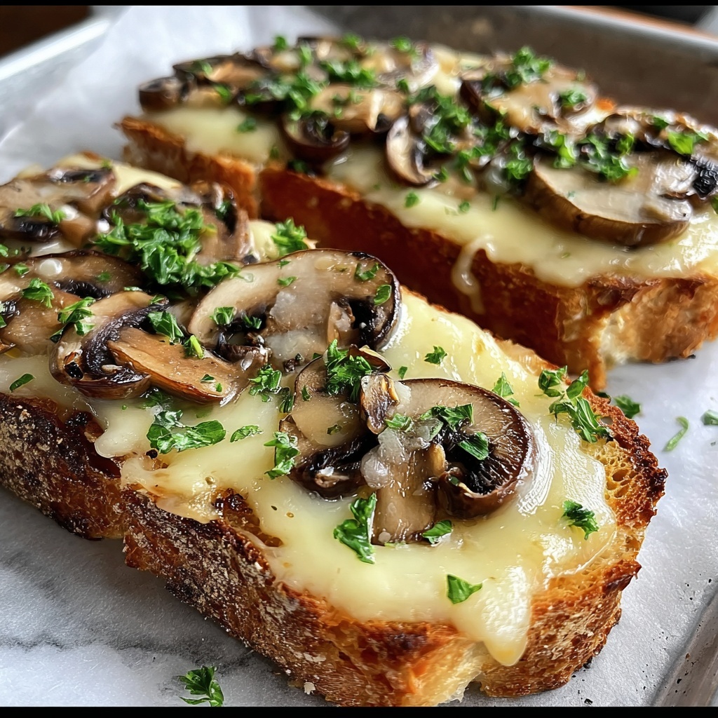 Gourmet Cheesy Mushroom and Garlic Toasts Recipe - Recipe Image