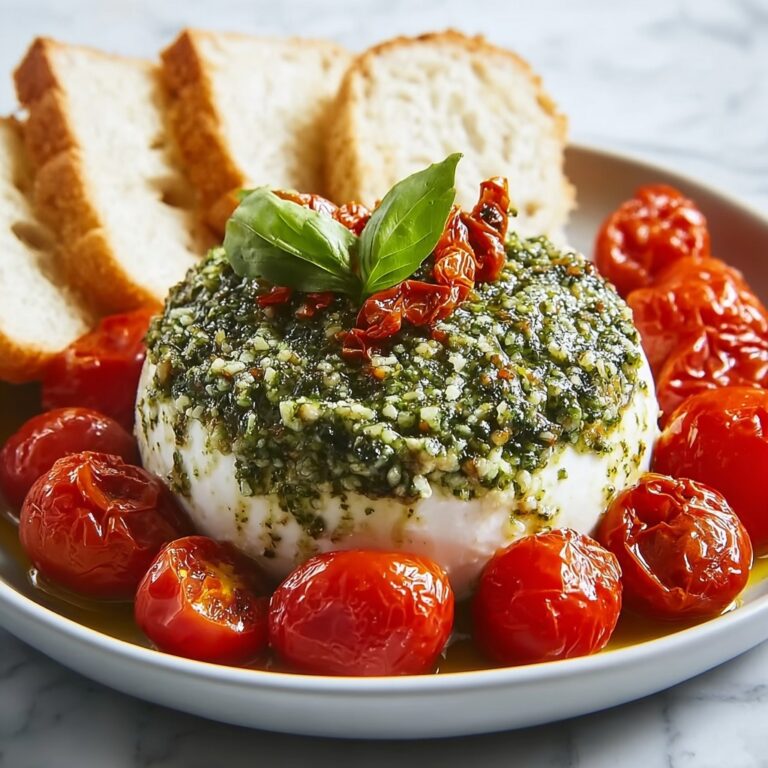 Pesto Burrata Appetizer with Roasted Tomatoes and Balsamic Glaze Recipe