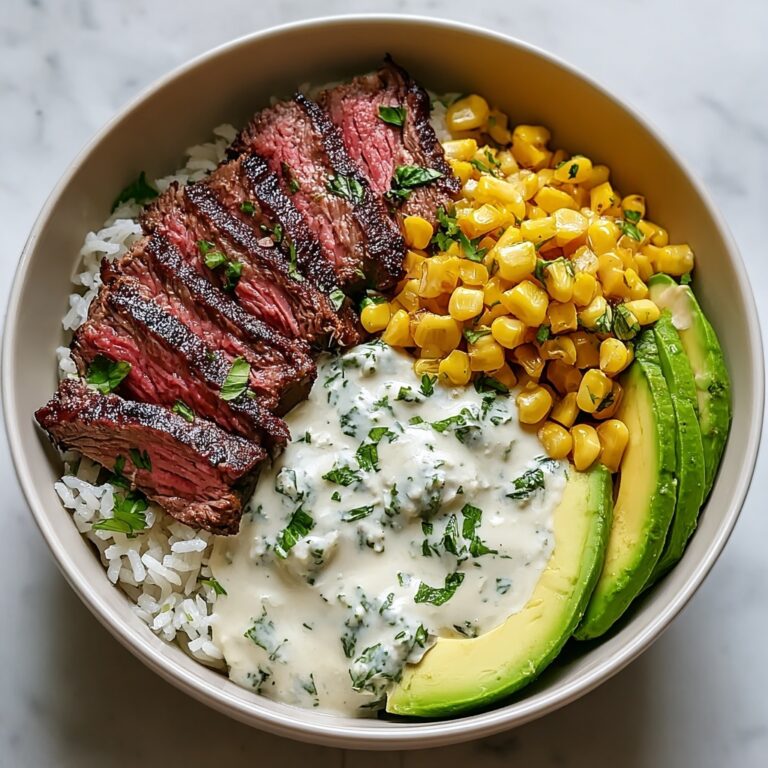 Steak, Avocado, and Roasted Corn Bowl with Cilantro Cream Sauce Recipe