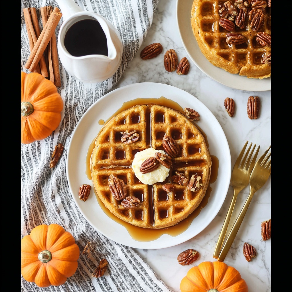 Spiced Pumpkin Waffles with Brown Butter Maple Syrup Recipe - Recipe Image